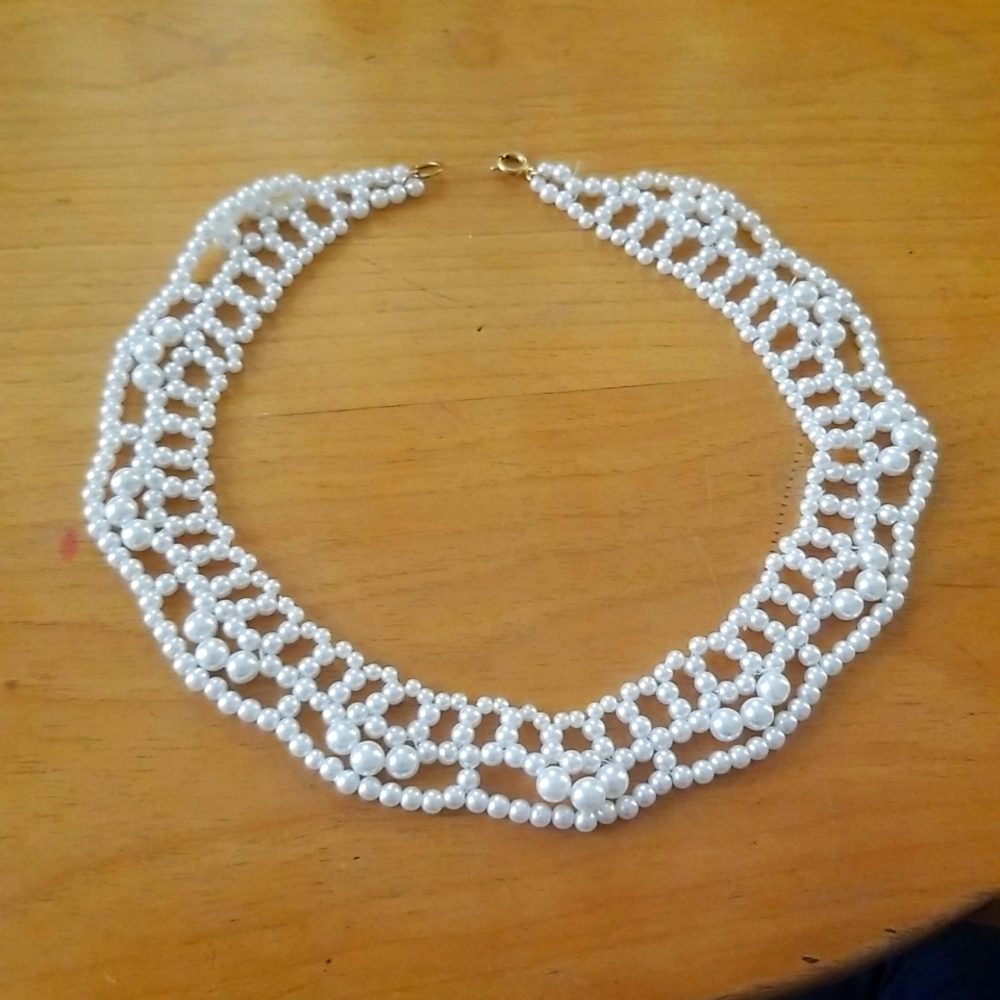 Open Lace Style Color Choker Faux Pearl Costume Necklace